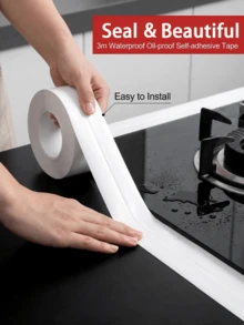 Self-Adhesive PVC Sealing Strip, Waterproof, Moisture-Proof, Oil-Resistant Gap Tape, Flexible Cuttable Sealing Strip, Suitable For Kitchen Sink, Bathtub, Toilet, Countertop Edge Protection - White - View 2