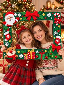 Perlengkapan Foto Natal untuk Photo Booth, Bingkai Foto dari Kain Felt dengan Santa Claus, Rusa Kutub, Karangan Bunga Natal, Kaus Kaki Natal, Permen Tongkat, Hadiah, dan Kepingan Salju, Bingkai Selfie Liburan untuk Anak-Anak dan Keluarga, Dekorasi Pesta Natal - D - View 2
