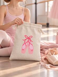 Ballet Dance Drawstring Bag, Linen Ballet Shoe Print Storage Pouch For Dance Class, Training, Pointe Shoes, Hair Accessories & Small Essentials - Multicolor - View 2