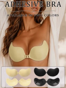 1/2pcs Mango Style Invisible Self-Adhesive Bra, Strapless Design For Natural Lift And Push-Up, Secure Adhesion With Anti-Slip, Lightweight And Comfortable, Perfect For Off-Shoulder Outfits - Multicolor - View 2