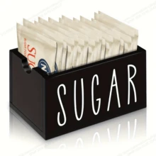 Multifunctional Coffee Bar Storage Box - Black Wooden Sugar And Tea Bag Storage Box, Non-Waterproof Rectangular Dispenser, Storage Box - Multicolor - View 5