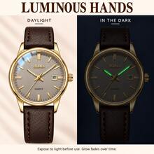 BIDEN Women's Analog Quartz Date Watch Stylish Casual Water Resistant Gold Tone Case/Brown Leather Strap - Gold - View 8