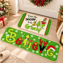 The Grinch 1pc Christmas Kitchen Rug, Non-Slip Holiday Floor Mat With Cartoon Pattern, Festive Indoor Home Decor - Carpet - View 2