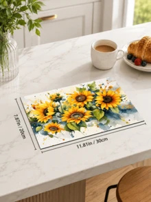 1pc Watercolor Sunflower Floral Print Kitchen Countertop Mat, Dish Drying Mat, Absorbent Dish Drying Mat, Coffee Machine Mat, Dishwashing Mat, Sink Mat, Kitchen Countertop Protector, Suitable For Cups, Plates, Tableware And Kitchen Decor - Multicolor - View 13