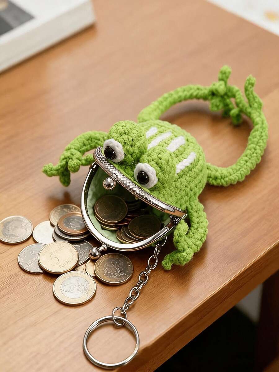 Crochet Frog Change Bag, Handmade Plush Frog Wallet, Travel Storage Bag,Coin Purse - Green - View 1