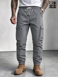 Mulinsen Men's Cargo Joggers, Elastic Waist Drawstring Multi-Pocket Casual Tapered Cargo Pants, Suitable For Daily Outdoor Wear - Grey - View 3