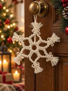 1pc Christmas Snowflake Hanging Decor Boho Style White Rope Design Rustic Holiday Decoration Winter Wonderland Home Accent Christmas Tree Door Window Fireplace Gift Wrapping Party Decor Seasonal Celebration - Style 4 - View 7