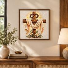 Cross Stitch Kit With Cross, Crown, Lily And Holy Light Design, 38x38cm [15x15in], Christian Easter Theme, Beginner Stress Relief Handmade, Holiday Home Decor - Multicolor - View 5