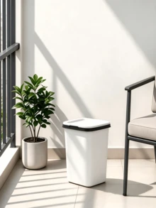 White Square Flip‑Top Plastic Waste Bin, Slim Rectangular Removable Flip Lid, Odor‑Blocking Trash Bucket For Bathroom Kitchen Bedroom Apartment Indoor Use - Color: Random - View 8