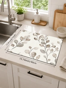 1pc Minimalist Botanical Style Kitchen Countertop Mat, Dish Drying Mat, Absorbent Dish Drying Mat, Coffee Machine Mat, Dishwashing Mat, Sink Mat, Kitchen Countertop Protector, Suitable For Cups, Plates, Tableware And Kitchen Decor - Multicolor - View 15