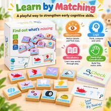 Montessori Wooden Matching Puzzle Game For Kids, Find What's Missing Educational Toy With 20 Cards & 20 Picture Tiles, Observation Focus Memory & Problem Solving Learning Game - Multicolor - View 5