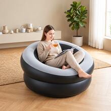 1pc Inflatable Round Sofa Chair, Flocked PVC Single Person Slouchy Bean Bag, Portable Folding Camping Stool, Outdoor Indoor Leisure Lounge Chair For Living Room - Multicolor - View 7