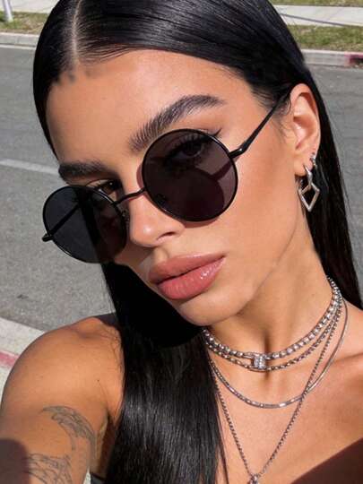 1 Pair Vintage Round Women's Fashion Glasses, Suitable For Vacation Outfits, Outdoor Leisure Activities, Beach Activities, Ideal Accessory For Summer Beach Vacation, Outdoor Activities And Travel