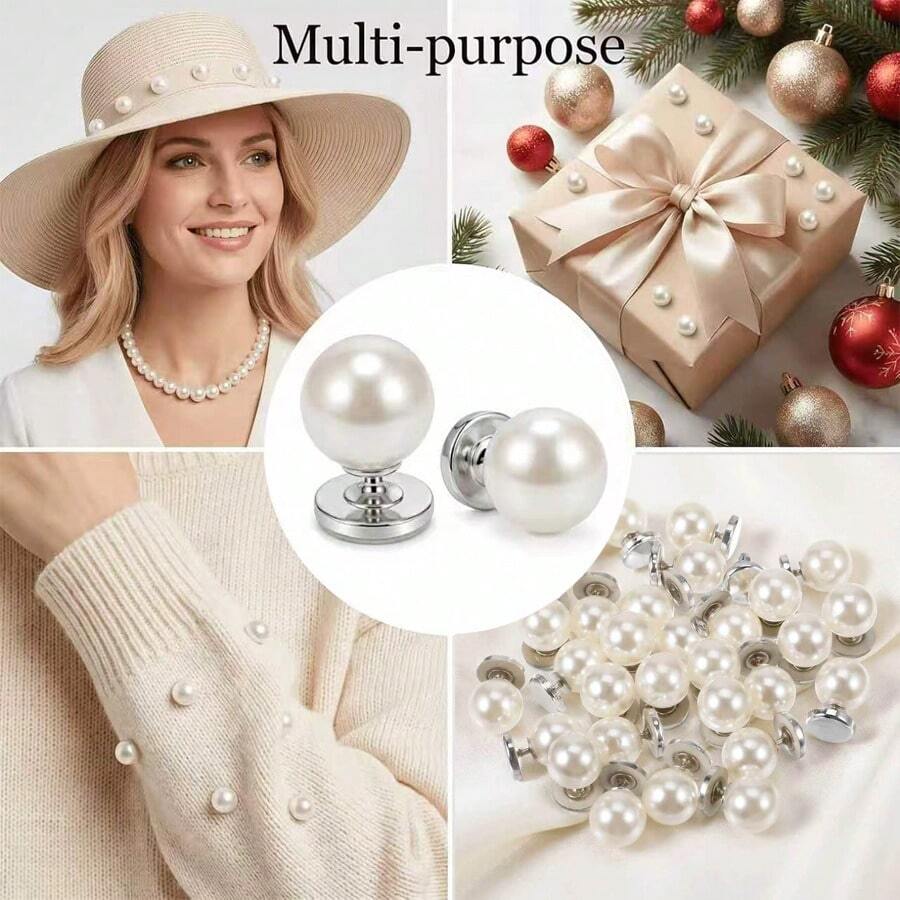35 Faux Pearl Buttons, Unisex Without Sewing, Reusable 10mm Buttons, Detachable, Suitable For DIY Crafts Such As Shirts, Dresses, Sweaters, Camisoles, Skirt Support Clips, Weddings And Other Occasions.