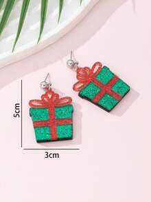1 Pair Christmas Sparkling Patchwork Gift Box Design Women's Fashion Jewelry Earrings, Perfect Gift For Holiday Parties - Green - View 4