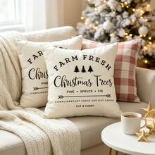 1PC Farm Xmas Trees Print Pillow Covers, Home Decor, Sofa Couch, Bed, Bedroom Living Room, Polyester, Machine Washable, Rustic Decor - Multicolor - View 6