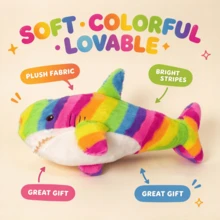 1 pieza Peluche de tiburón arcoíris lindo, figura de peluche de criatura marina a rayas, muñeco de animal suave, decoración de habitación, regalo de vacaciones, regalo para amigos, accesorio para sesión de fotos - Multicolor - Ver 9