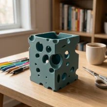 1pc Hot-Selling 3D Printed Cheese Shaped Makeup Brush Holder, Cute Swiss Cheese Cosmetic Storage Box, Multi-Hole Desktop Organizer Cup, Suitable For Makeup Brushes And Pens, Vanity Decor - View 2