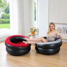 1pc Inflatable Round Sofa Chair, Flocked PVC Single Person Slouchy Bean Bag, Portable Folding Camping Stool, Outdoor Indoor Leisure Lounge Chair For Living Room - Multicolor - View 2