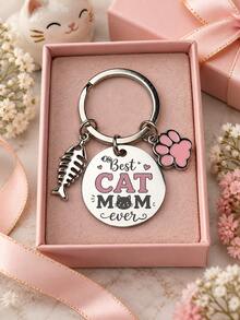 Dog Mom Cat Mom Inspirational Keychain, Round Engraved Key Ring With Paw Print Charm, Pet Lover Gift, Bag Pendant Accessory - Multicolor - View 10