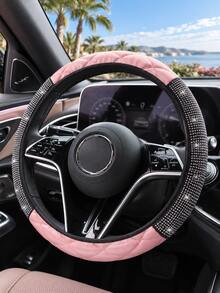 Bling Rhinestone Car Steering Wheel Cover For Women, 15 Inch Stretch No Inner Ring Quilted Faux Leather Steering Wheel Protector, Soft Comfort Non‑Slip Fashion Ladies Auto Interior Decor - Multicolor - View 5
