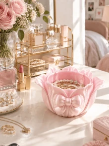 1pc 3D Printed Storage Tray Desktop Jewelry Box Luxury Style Makeup Vanity Decor, Cute Bow Design Ring Holder, Earring Rack, Bracelet Display Tray, Unique Valentine's Day Gift For Women And Girls, Suitable For Bedroom Vanity Decoration, Suitable For Storing Small Jewelry - Multicolor - View 7