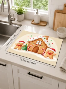 1pc Christmas House Snow Gingerbread Man Flower Kitchen Dish Drying Mat, Absorbent Dish Drying Pad, Coffee Machine Mat, Dishwashing Mat, Sink Mat, Kitchen Countertop Protector, Suitable For Cups, Plates, Tableware And Home Kitchen Decor - Multicolor - View 14