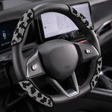 Sarung Setir Minimalis Mewah Bertabur Berlian Imitasi, Pelindung Setir Anti Selip Kristal Berlian Universal, Aksesori Dekorasi Interior Mobil yang Dipersonalisasi untuk Sebagian Besar Kendaraan - 4 buah - View 3