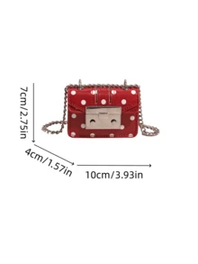 1pc Girls Polka Dot PU Snap Closure Minimalist Small Square Mini Crossbody Chain Bag Suitable For All Seasons Daily Use - A - View 8