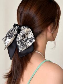 French Vintage Printed Ribbon Headband, Elegant Updo Hairband, Exquisite Ponytail Hair Tie, Versatile Hair Accessory. Christmas - Multicolor - View 4