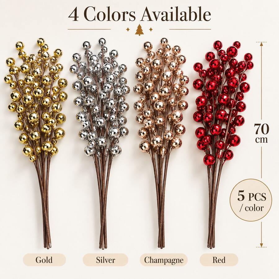 Christmas Decorative Stems 5PCS 70cm Metallic Berry Branches For Vase - Multicolor - View 1