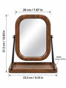 Nordic Walnut-Finish Wooden Frame Makeup Mirror, Adjustable Tabletop Vanity Mirror With Jewelry Storage Tray Base & Gold Or Black Metal Stand For Bedroom, Dressing Table & Bathroom Decor - Multicolor - View 13