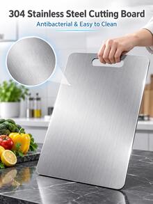 Stainless Steel Double-Sided Kitchen Cutting Board, Titanium Metal Cutting Board Durable And Easy To Clean, Suitable For Meat, Vegetables, Fruits, Bread, Cheese And Other Ingredients, Double-Sided Design Convenient For Raw And Cooked Food Separation, Metal Surface Resistant To Odor And Stain Absorption, Easier To Rinse And Wipe, Corrosion-Resistant And Rust-Proof, Practical For Daily Cutting, Slicing, Kneading And Meal Preparation, Flat Surface Convenient For Knife Operation - Multicolor - View 4