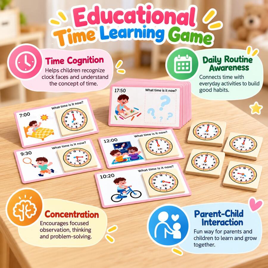 20 Cards Wooden Clock Matching Game For Kids, Learn To Tell Time Montessori Educational Toy, Daily Routine Time Recognition Puzzle, Preschool Learning Activity For Children