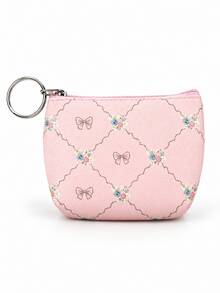 Fashionable Mini Polka Dot Print Children's Coin Purse, Bow Print, With Portable Hanging Keychain, Small Size For Storing Coins, Keys, Charging Cables, Earrings, Rings, Period Products, Mini Makeup, Back To School Storage - Multicolor - View 7