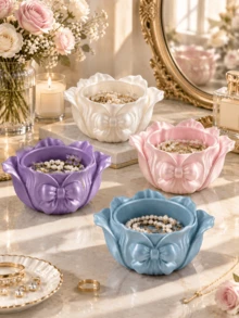 1pc 3D Printed Storage Tray Desktop Jewelry Box Luxury Style Makeup Vanity Decor, Cute Bow Design Ring Holder, Earring Rack, Bracelet Display Tray, Unique Valentine's Day Gift For Women And Girls, Suitable For Bedroom Vanity Decoration, Suitable For Storing Small Jewelry - Multicolor - View 2