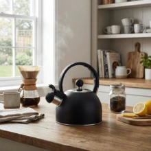 2L Matte Black Stainless Steel Whistling Kettle, Stovetop Tea Kettle For Induction, Gas, Electric And Ceramic Cookers, Fixed Or Folding Handle - View 4