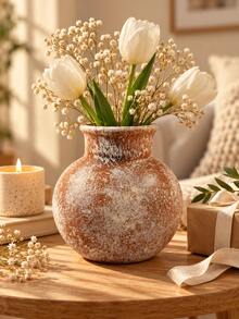 Wabi Sabi Decorative Vase, Vintage Whitewashed Textured Flower Vase, Modern Organic Rustic Home Decor, Neutral Tabletop Accent For Living Room, Bedroom, Entryway, Coffee Table, Bookshelf, Console Table - Selected Items - View 8