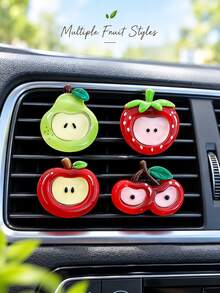 Cartoon Fruit Car Air Vent Fragrance Clip, Resin Aromatherapy Diffuser Apple Strawberry Pear Peach, Creative Car Interior Decoration Accessory, Fun Gift For Women And Girls - A - View 8
