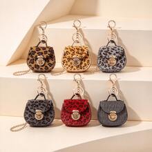 1Pc Leopard Print Mini Bag Charm, Faux Leather Pouch Keychain, Stylish Bag Accessory For Women, Birthday Thanksgiving Christmas Gift - Multicolor - View 2