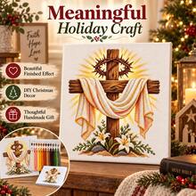 Cross Stitch Kit With Cross, Crown, Lily And Holy Light Design, 38x38cm [15x15in], Christian Easter Theme, Beginner Stress Relief Handmade, Holiday Home Decor - Multicolor - View 7