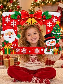 Christmas Photo Booth Props, Felt Photo Frame With Santa Claus Snowman Christmas Tree Red Bow Bells Gift Snowflake, Holiday Selfie Frame For Kids Family Xmas Party Decorations - E - View 6