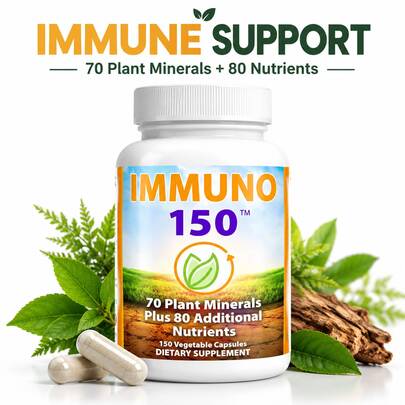IMMUNO 150 Plant Based Multivitamin Supplement, 150 Vegetable Capsules With 70 Plant Minerals, 80 Nutrients, 12 Vitamins, 17 Herbs, 18 Amino Acids, Omega 3-6-9, CoQ10 & Fulvic Acid, Non-GMO Gluten-Free Daily Wellness Formula