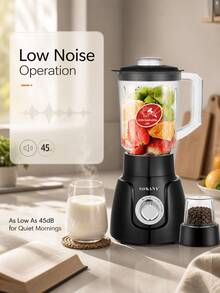 SOKANY 2-In-1 Blender And Grinder, 1.6L Capacity Cup, Ice Crushing, 4 Stainless Steel Blades, 2-Speed And Pulse Control, With Coffee Bean And Spice Grinding Cup, Suitable For Milkshakes And Home Kitchen - Black - View 6