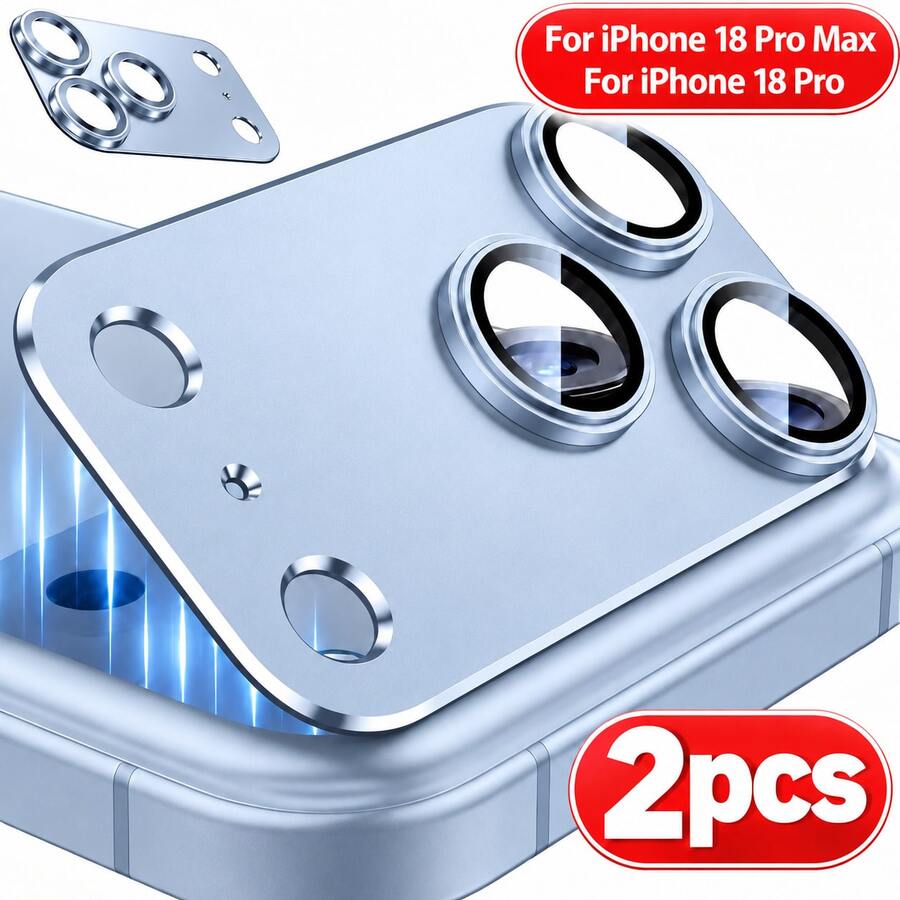 CASECOPS 2片冰川藍金屬裝甲鏡頭保護膜,相容於 Apple 18 Pro Max/18 Pro,金屬裝甲鏡頭保護膜,全覆蓋,易安裝,防刮耐衝擊強化鏡頭保護膜,鏡頭保護墊,全覆蓋提供卓越相機保護,手機配件 - 淺藍色 - 查看 1