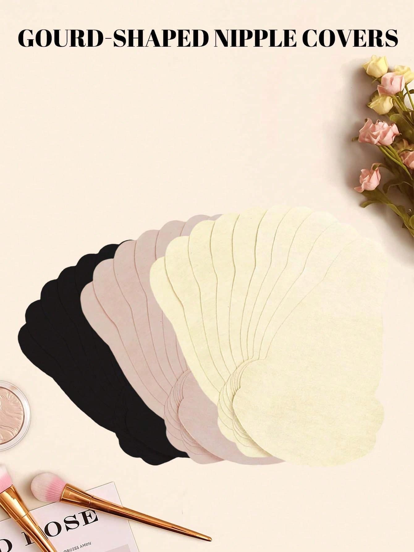 10pcs Non-Woven Fabric Gourd-Shaped Disposable Invisible Seamless Nipple Covers, Suitable For Camisole Dresses - Multicolor - View 1