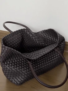 Dedoo Women's Handbag, Large Woven Tote, Solid Color, Faux Leather, Double Round Handles, Open Top,Oversized Capacity, Minimalist Luxury,Travel Commuter Bag - Coffee - View 5