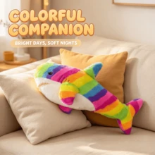 1 pieza Peluche de tiburón arcoíris lindo, figura de peluche de criatura marina a rayas, muñeco de animal suave, decoración de habitación, regalo de vacaciones, regalo para amigos, accesorio para sesión de fotos - Multicolor - Ver 3