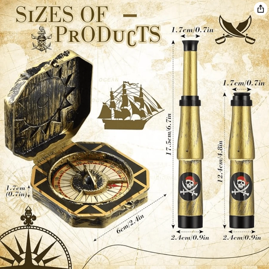 Pirate Cosplay Costume Accessory Set, Pirate Sword, Eye Patch, Compass, Telescope, Halloween Party Theme Stage Performance Outfit - Bronze - View 1