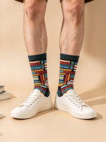Kaos Kaki Setengah Betis Motif Rak Buku Klasik, Gaya Sastra Artistik, Kaos Kaki Kasual Serbaguna Unisex - MultiWarna - View 4